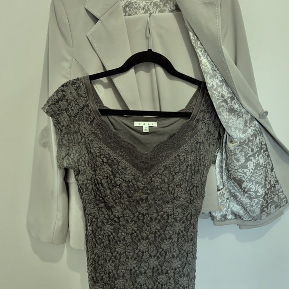 CAbi Mushroom/Gray top-stitch Suit (size 8) w/lace top (M) - favorite suit EVER! - Picture 6 of 7